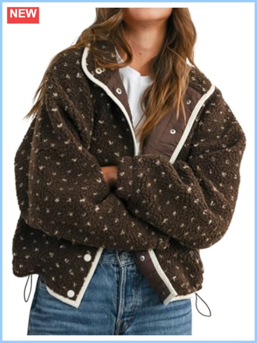 Women's Fleece Jacket Button Down Lapel Collar Sherpa Long Sleeve Contrast